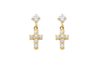 CZ Studded Cross Dangle Stud Earring